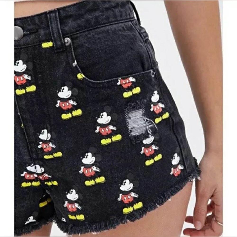 Disney Black Mickey Mouse Distressed Denim Jean Shorts Size 28